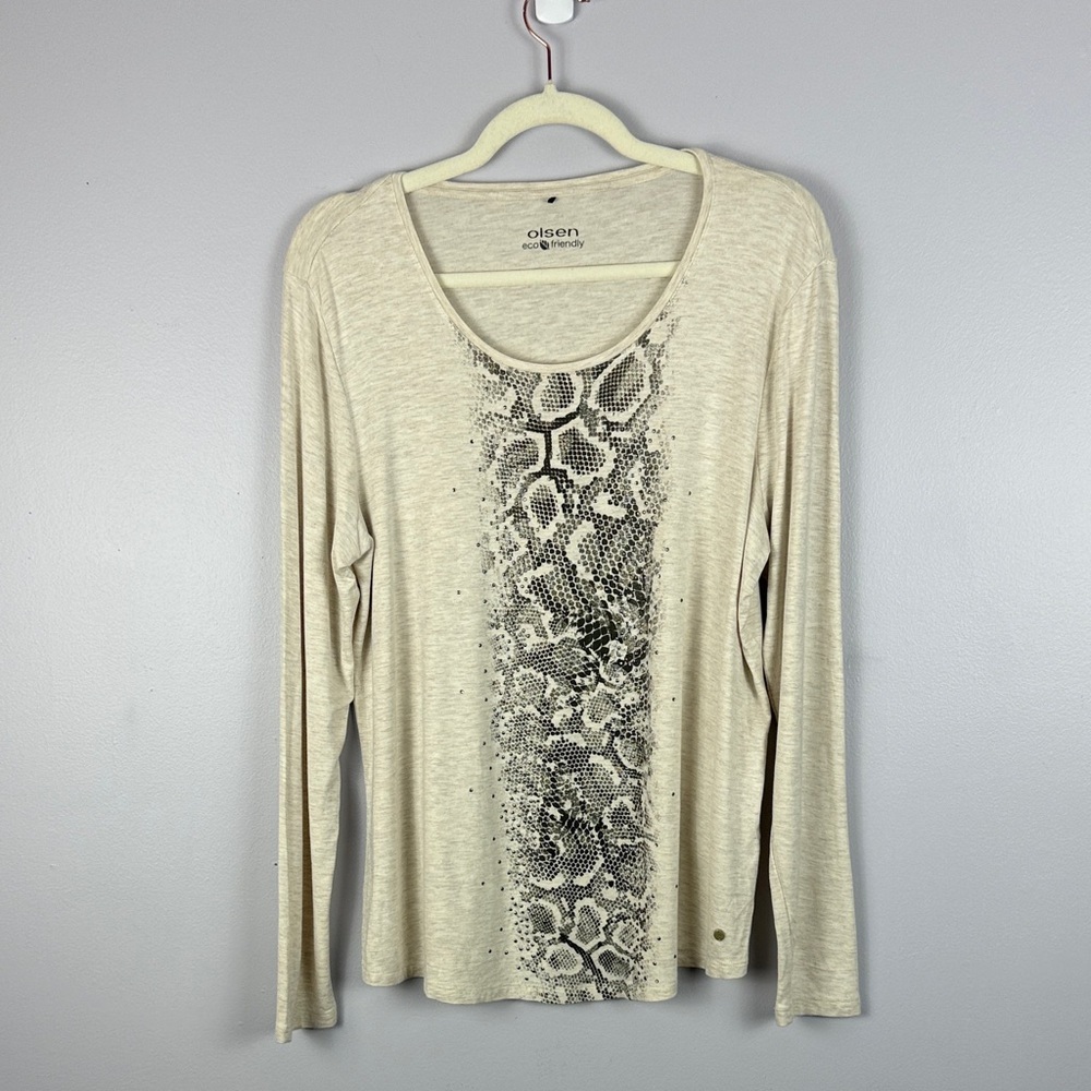 Olsen Eco Friendly "Hannah" Snake Print Rhinestone Top - Beige M/L 12 - Picture 2 of 13
